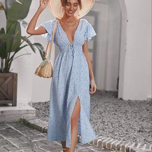 NWOT Ditsy Floral Blue Midi Dress